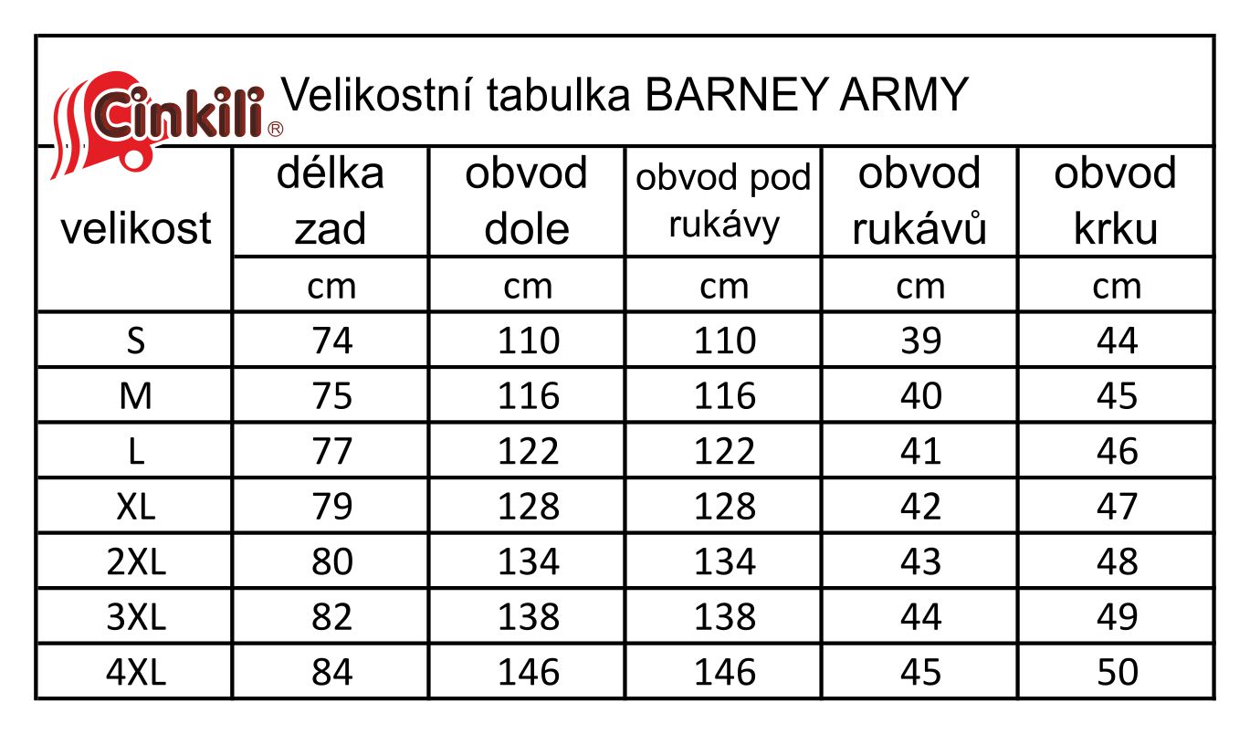Velikostní Tabulka BARNEY ARMY